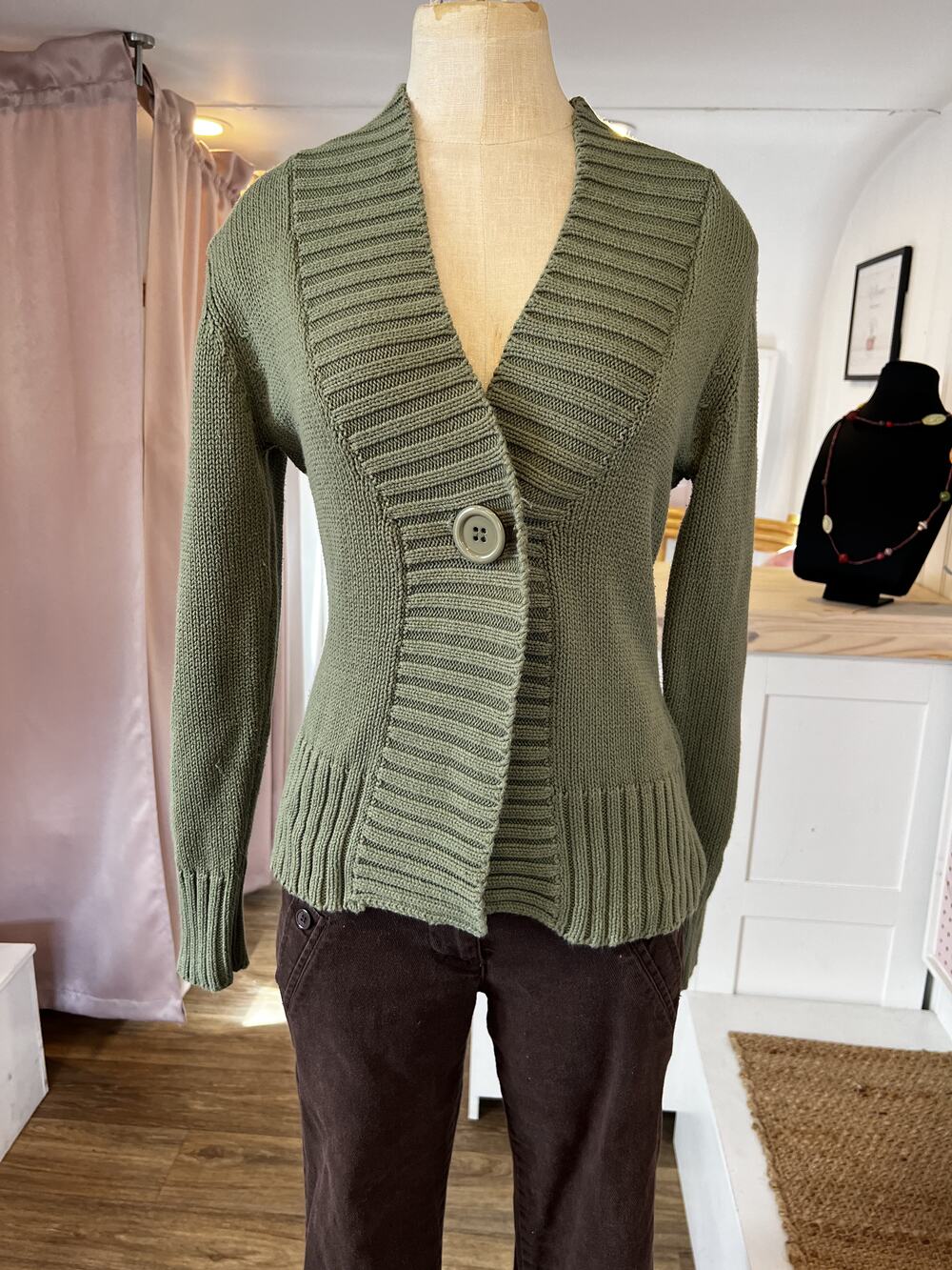 Streetwear Society Olive Chunky Knit Shawl Collar Cardigan Sweater